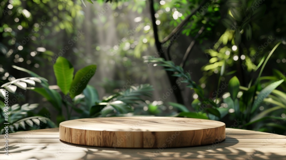 Wooden Platform in Lush Green Forest Scene Wooden Platform in Lush Green Forest Scene