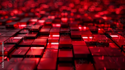 Red glass cubes pattern with reflections and lights. A © Julia Jones