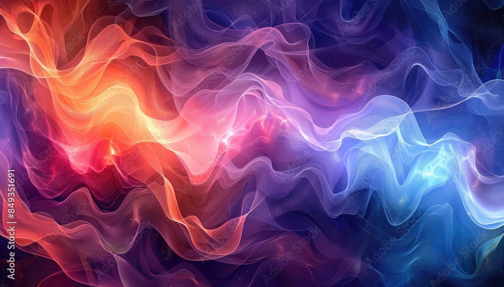 Obraz premium Vibrant colorful abstract smoke or wave design with a dynamic gradient of red, purple, and blue hues, creating a mesmerizing visual effect.