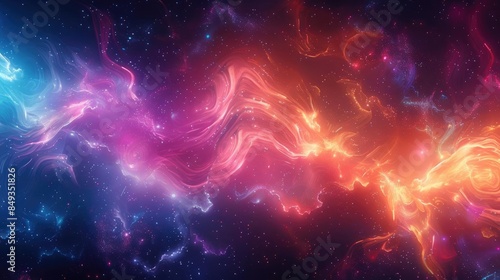 Vivid colorful cosmic nebula with stars, abstract background of deep space with bright swirling colors and glowing light.