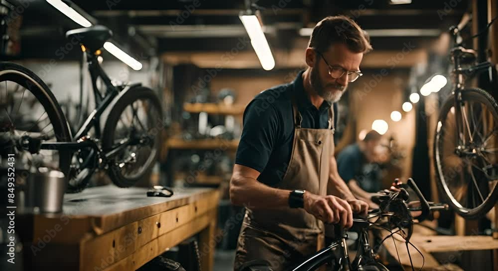 Man in a bicycle workshop. Man in a bicycle workshop.