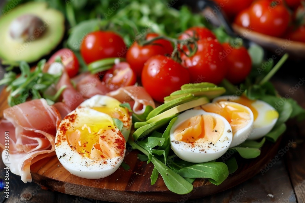Fresh Avocado and Egg Salad with Spinach and Tomatoes Fresh Avocado and Egg Salad with Spinach and Tomatoes