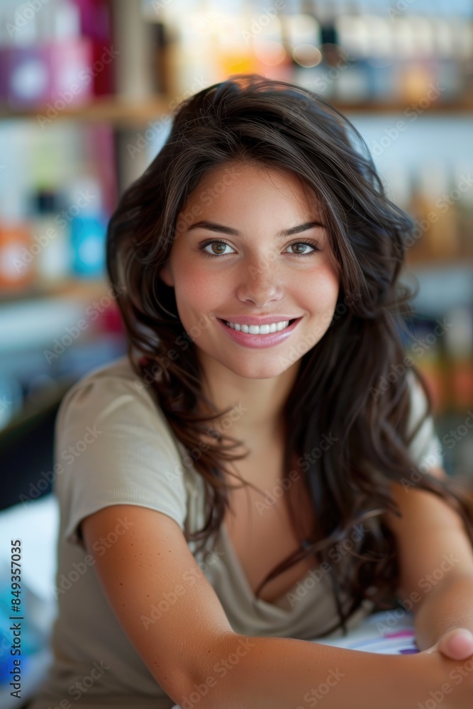 A manicurist at a working place smiling to the camera A manicurist at a working place smiling to the camera