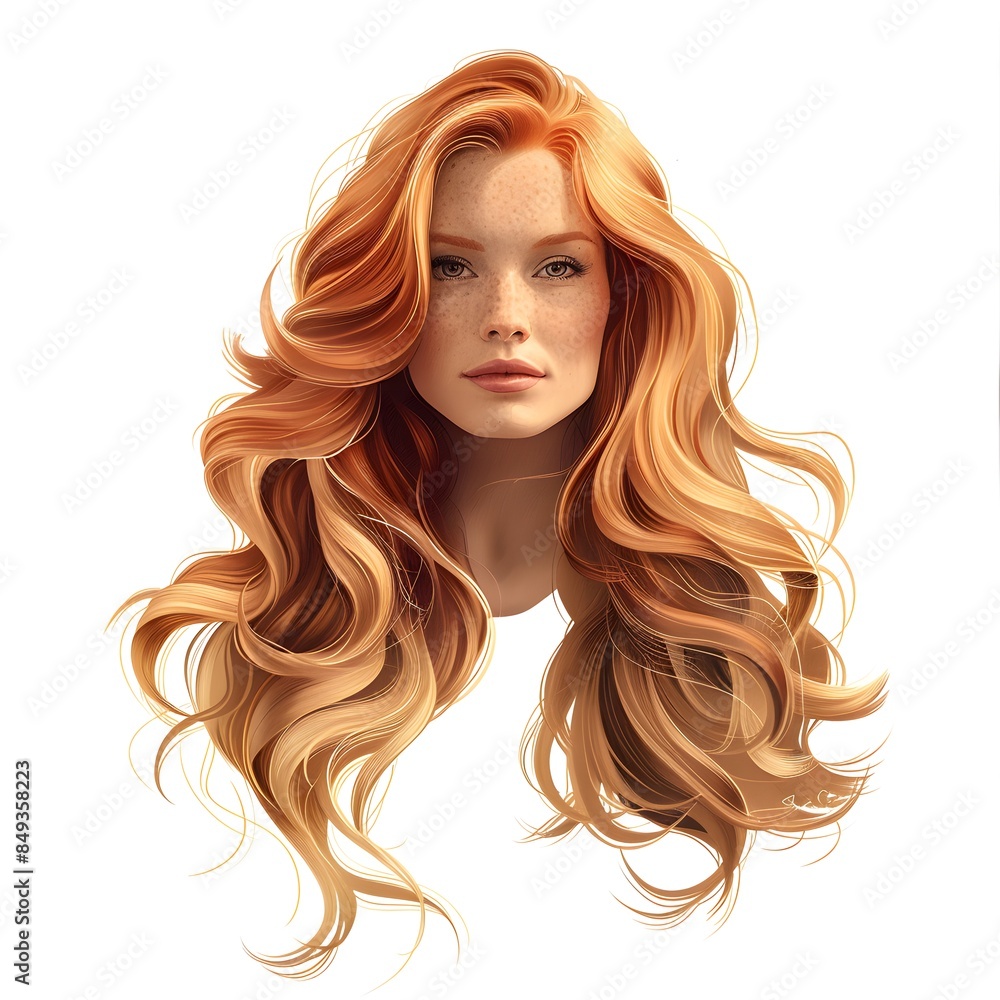 Textured waves hair wig, beachy style, digital illustration, golden blonde, isolated on white background Textured waves hair wig, beachy style, digital illustration, golden blonde, isolated on white background