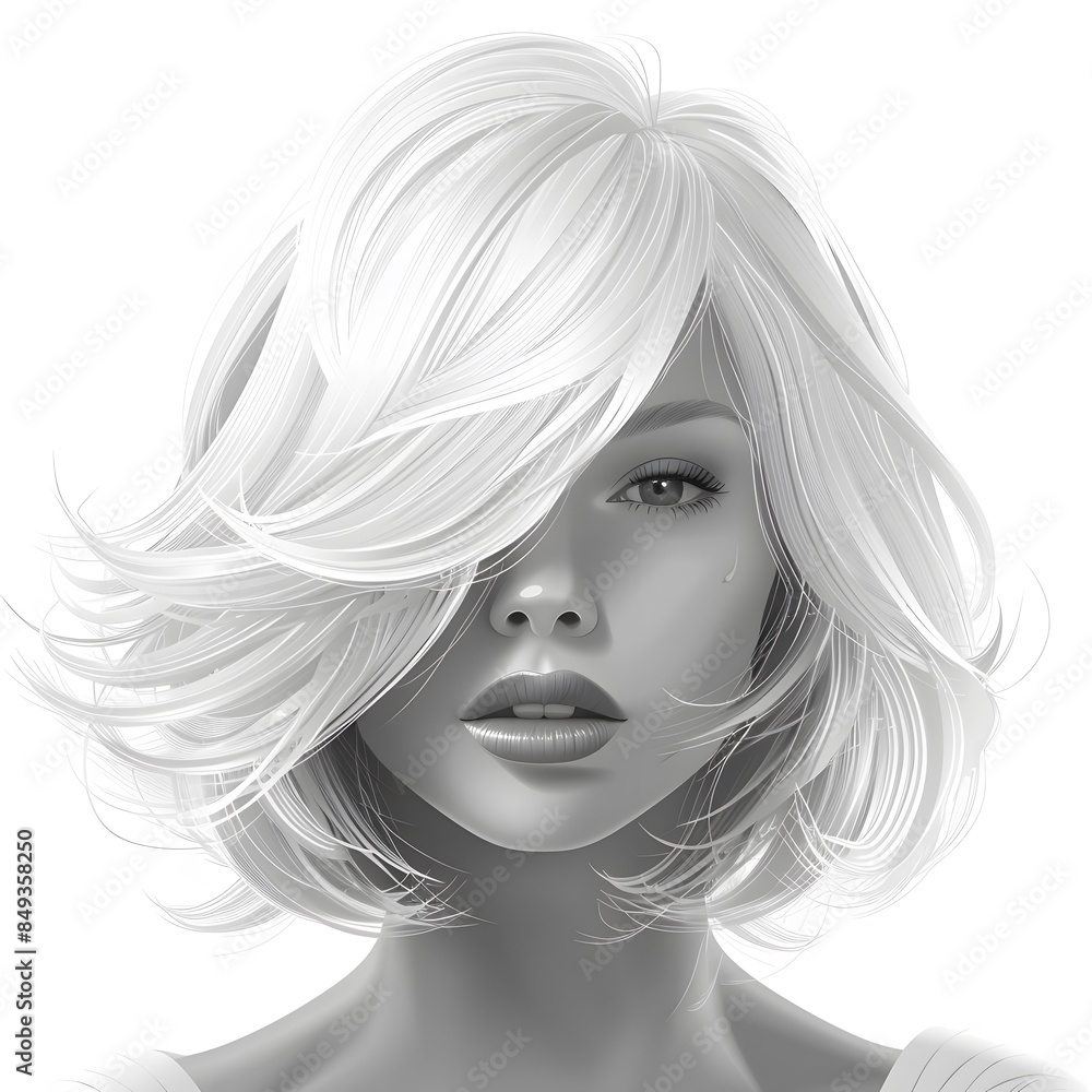 Short buzz cut hair wig, bold fashion, vector design, platinum silver, isolated on white background Short buzz cut hair wig, bold fashion, vector design, platinum silver, isolated on white background