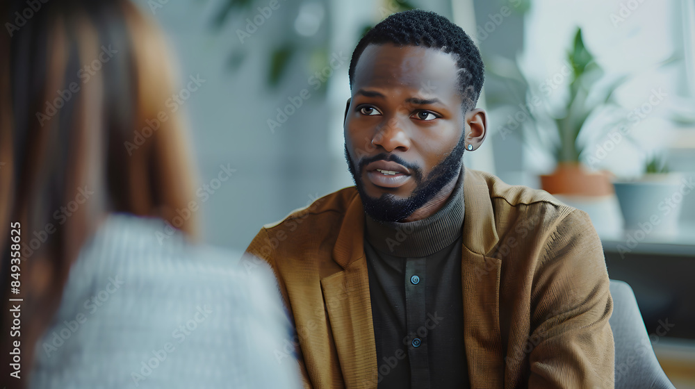 Intercultural dialogue: man & woman engaging in conversation . Generative by AI Intercultural dialogue: man & woman engaging in conversation . Generative by AI