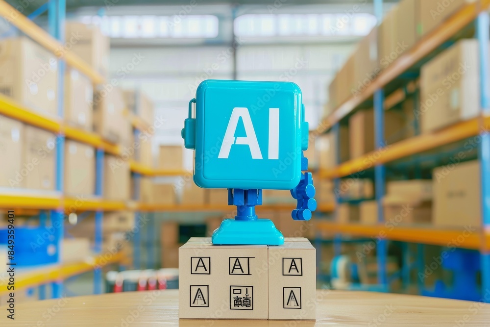 Fototapeta premium Humanoid robot interacting with digital AI interface, representing the advanced integration of artificial intelligence in robotics and technology