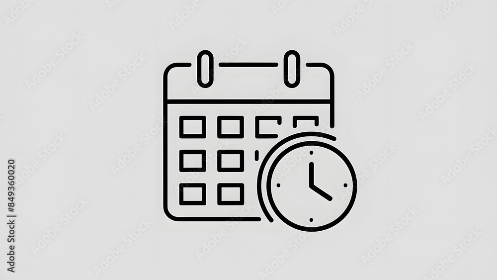 The calendar has a grid layout, representing days, and the clock symbol is positioned to the right of the calendar, indicating a specific time. The word 'SCHEDULE' is written below the calendar The calendar has a grid layout, representing days, and the clock symbol is positioned to the right of the calendar, indicating a specific time. The word 'SCHEDULE' is written below the calendar
