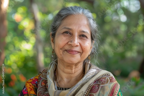 Portrait of an Indian woman, 60 years old. Woman smiling