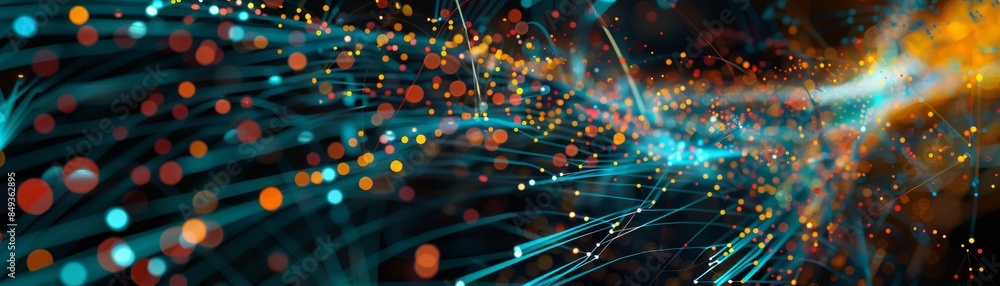 Abstract digital data flow technology background with dynamic particles and light trails in a futuristic cyber environment. Abstract digital data flow technology background with dynamic particles and light trails in a futuristic cyber environment.