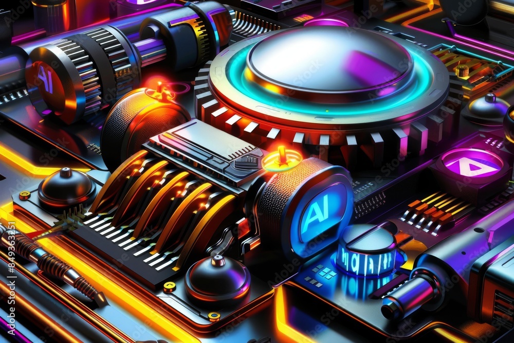 Futuristic AI laboratory with glowing machinery and advanced technology, representing the integration of artificial intelligence in scientific research Futuristic AI laboratory with glowing machinery and advanced technology, representing the integration of artificial intelligence in scientific research