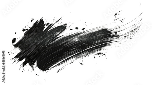 Black ink brush stroke on a transparent background