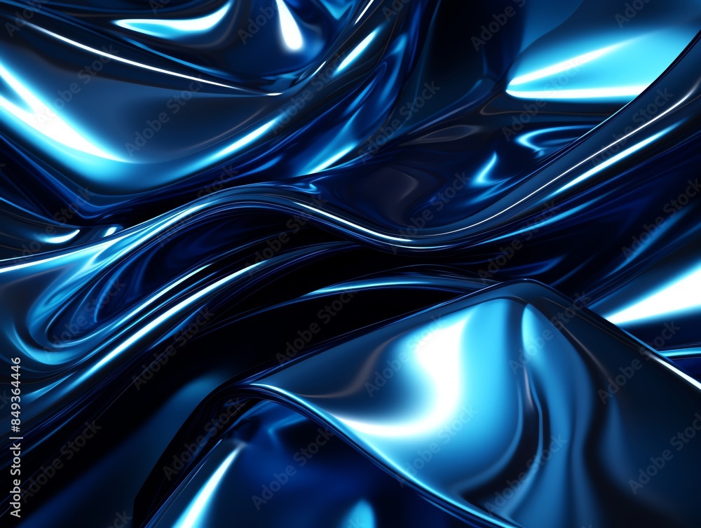 Fototapeta premium Abstract shiny blue metallic waves background, perfect for modern design, art projects, and technological themes.