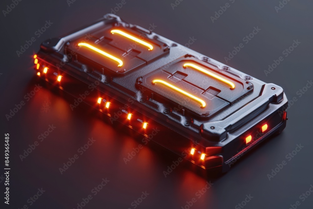 Modern lithium ion battery technology concept. Metal Li-Ion battery ...