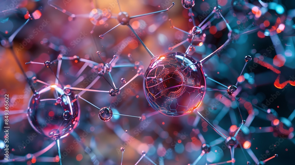 Abstract representation of molecular structures with interconnected atoms and vibrant colors. Perfect for science and technology concepts. Abstract representation of molecular structures with interconnected atoms and vibrant colors. Perfect for science and technology concepts.