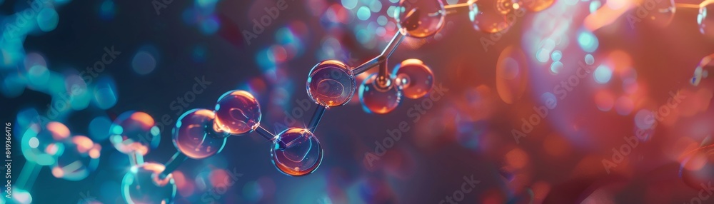 Abstract visualization of molecules on a colorful background, showcasing intricate structures and vibrant hues in a close-up science concept. Abstract visualization of molecules on a colorful background, showcasing intricate structures and vibrant hues in a close-up science concept.
