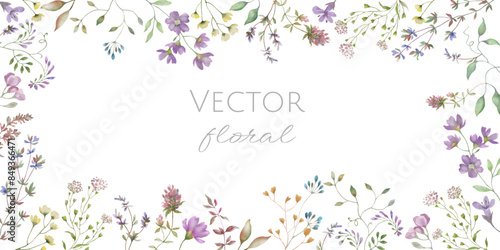 atercolor floral frame. Hand drawn illustration isolated on white background. Vector EPS. © Alla
