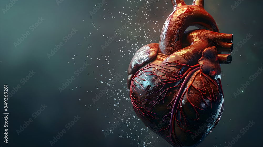 Lifelike medical illustration of a human heart with detailed blood ...
