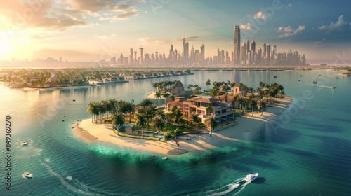 Dubai luxury villas real estate on The Palm Jumeirah artificial island panorama photo