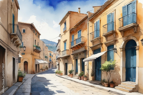 Cagliari street watercolor style