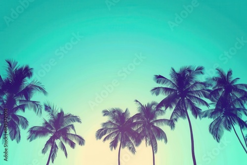 retro tropical paradise stylized vintage palm trees silhouetted against a vibrant turquoise sky vector illustration © Lucija