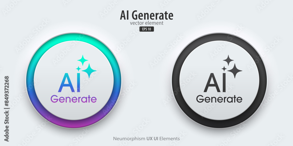 Generate AI icon buttons. A set of active and inactive buttons with Generate AI symbols. Artificial intelligence learning technology concept. Neumorphism style, UI UX design, Vector illustration. Generate AI icon buttons. A set of active and inactive buttons with Generate AI symbols. Artificial intelligence learning technology concept. Neumorphism style, UI UX design, Vector illustration.