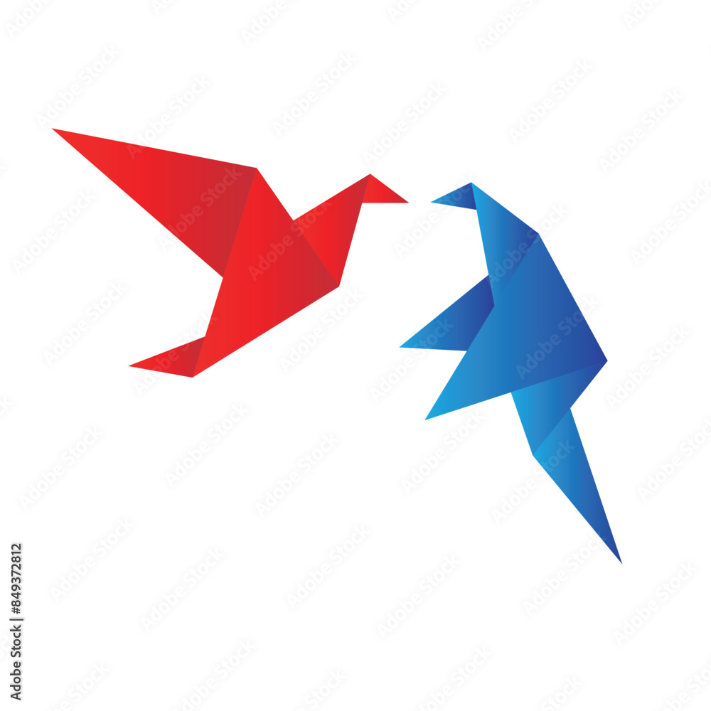 Origami paper birds kiss in flight Origami paper birds kiss in flight