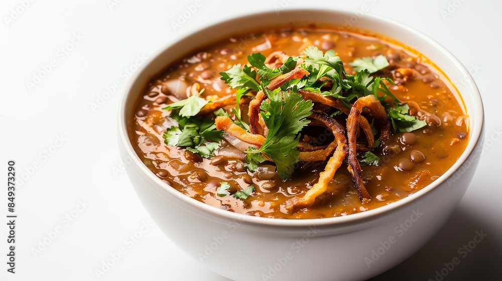 A beautifully presented bowl of Shorbet Adas lentil soup A beautifully presented bowl of Shorbet Adas lentil soup