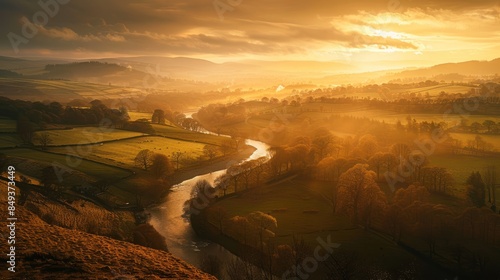 countryside landscape with rolling hills, 