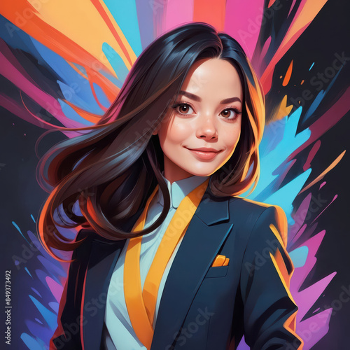 Smiling woman portrait in suit with colorful background 