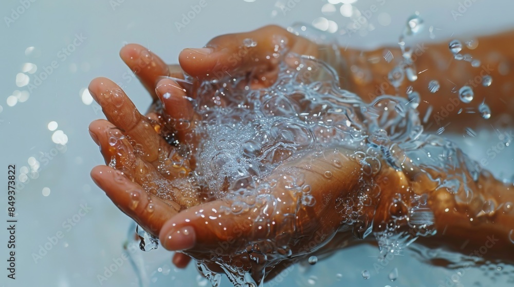 Fototapeta premium handwashing two hands being washed with soap and running water ,healthy , clean, for presentation