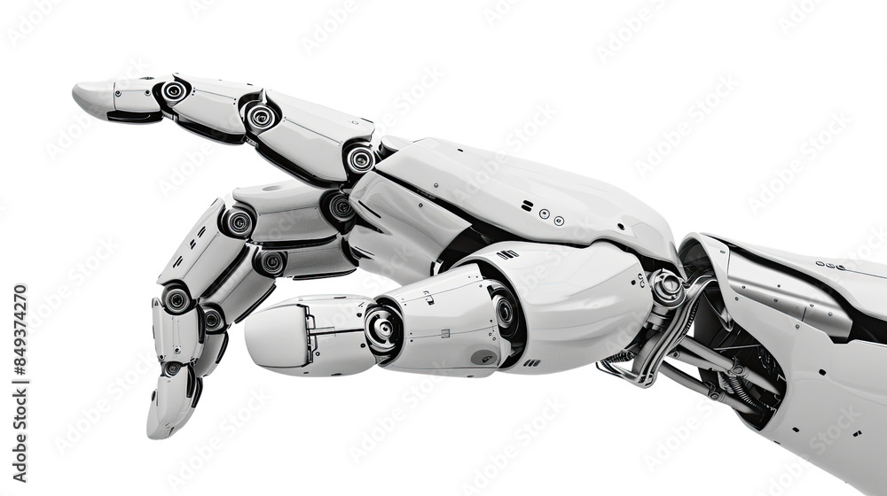 Robotic hand is pointing at something on a transparent background Robotic hand is pointing at something on a transparent background