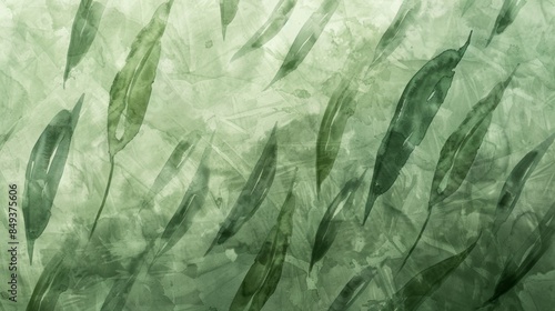 Watercolor image of green leaves on a light green background. The image creates a sense of freshness and nature. The concept of natural harmony and tranquility.