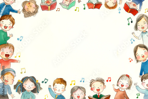 Wallpaper Mural Children choir and Music Notes illustration in a border frame design. Copy space concept Torontodigital.ca