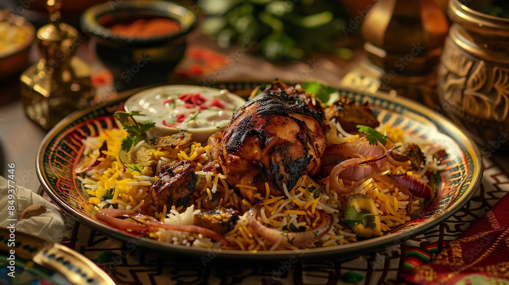 A closeup shot of Biryani with tender pieces of chicken A closeup shot of Biryani with tender pieces of chicken