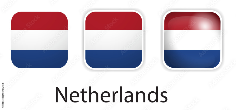 Netherlands flag vector icons set in the shape of rounded square Netherlands flag vector icons set in the shape of rounded square