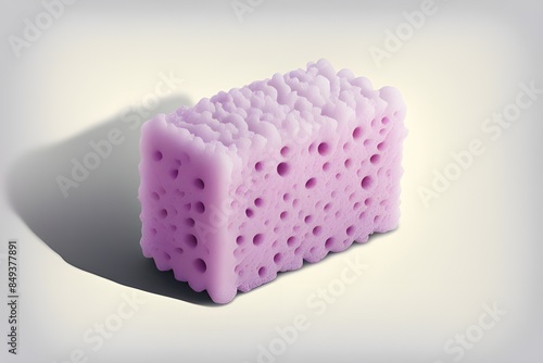 Sponges for cleaning against a white backdrop. Long Shadowed Bath Sponge Icon. a vibrant yellow and blue scrubbie. The scrubbie is placed against a pink background, creating a striking contrast. photo