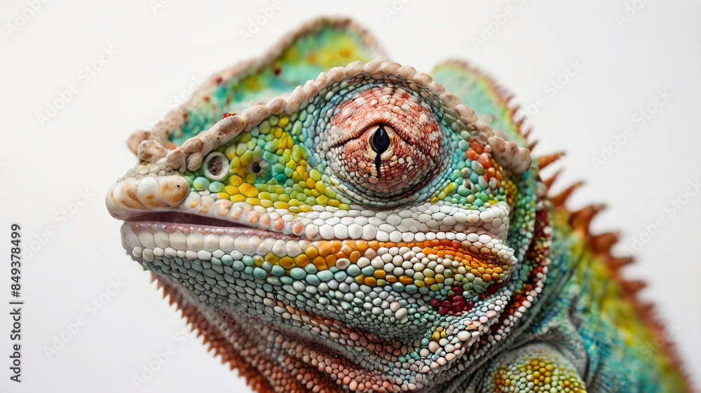 Obraz premium Chameleon reptile photo on clean white background