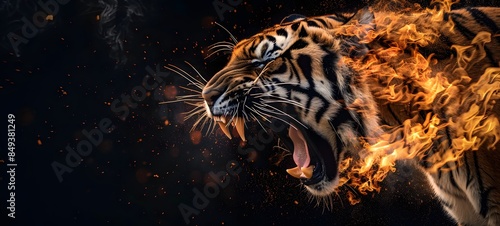 Illustration of a flying super tiger with fire powers