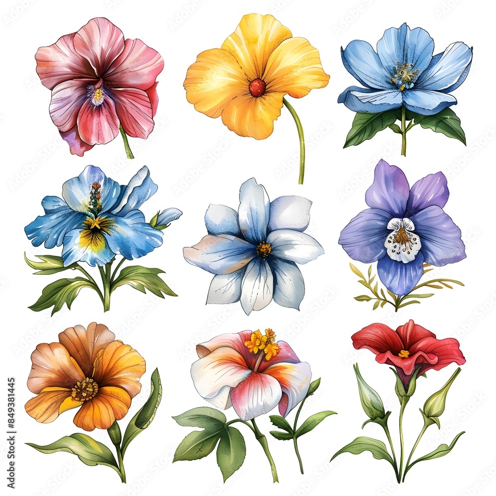 Obraz premium Assorted Hand-Drawn Flowers in Various Hues