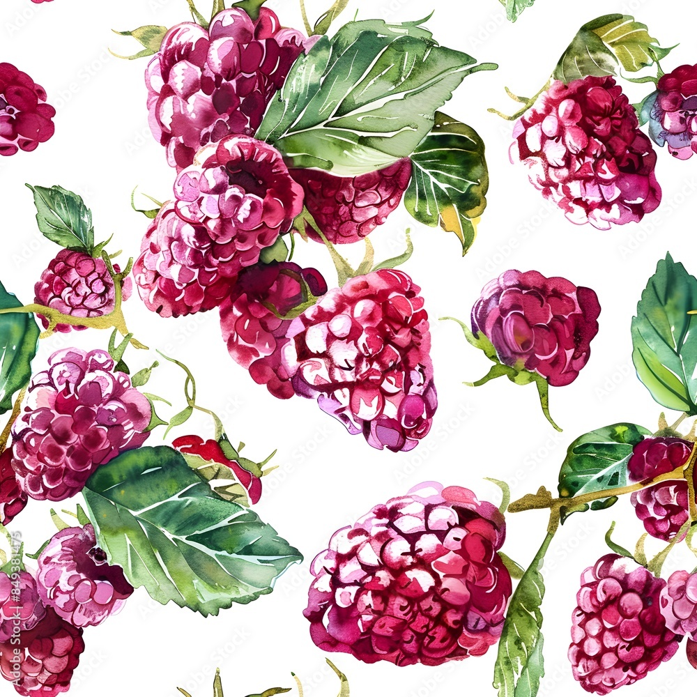 Set of raspberries, cherry, strawberry, patterns on a white background. In watercolor style. Repeating background for textile, print and texture. Сoncept of healthy eating, vitamins and medicine Set of raspberries, cherry, strawberry, patterns on a white background. In watercolor style. Repeating background for textile, print and texture. Сoncept of healthy eating, vitamins and medicine