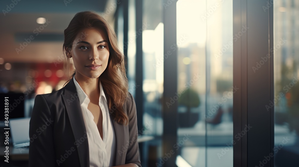 A young business woman borrows from the window A young business woman borrows from the window