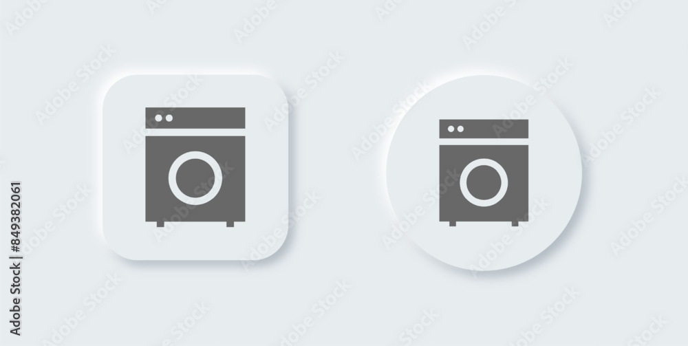 Laundry solid icon in neomorphic design style. Clothes Washer signs vector illustration. Laundry solid icon in neomorphic design style. Clothes Washer signs vector illustration.