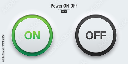 Power icon. A set of A set of active and inactive buttons have neon lights with Power symbols. 3D icon in trendy neumorphic style for apps, websites, interfaces. UI UX elements. Vector illustration.