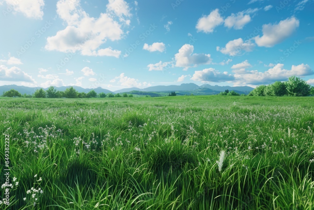 A serene landscape featuring a lush meadow with wildflowers and towering mountains in the distance, perfect for use as a calming background or scenic element A serene landscape featuring a lush meadow with wildflowers and towering mountains in the distance, perfect for use as a calming background or scenic element