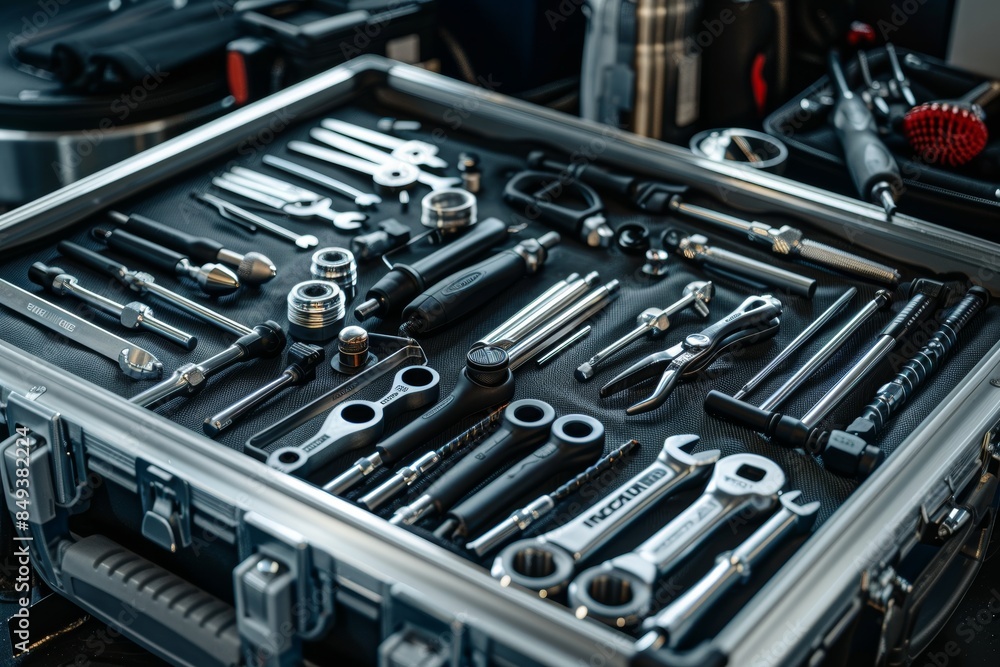 Fototapeta premium Modern Plumbing Tool Set in Professional Case Featuring Latest Technology and Ergonomic Designs