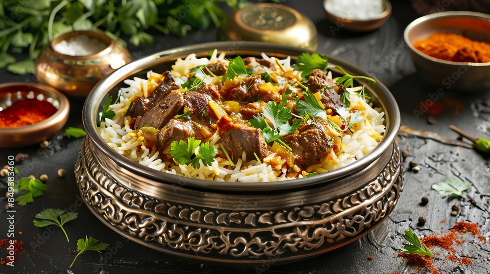 A fragrant bowl of Iranian Sabzi Polo with herbed rice, served with a side of kuku sabzi and fresh herbs like parsley, cilantro, and dill A fragrant bowl of Iranian Sabzi Polo with herbed rice, served with a side of kuku sabzi and fresh herbs like parsley, cilantro, and dill