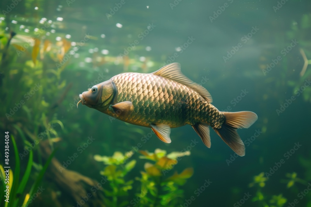 Fototapeta premium A fish swimming freely in a calm body of water