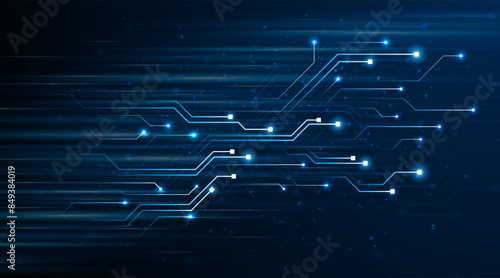 Blue glowing lines with glitter light effect on dark background. High speed internet technology concept or fast wireless data transmission. modern internet network connection technology background	