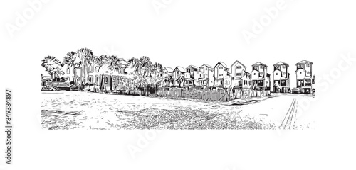 Print Building view with landmark of St. George Island is the island in Florida. Hand drawn sketch illustration in vector.